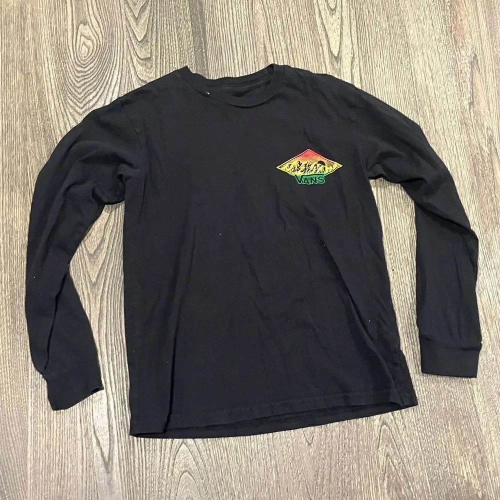 Vans Youth Boys T-Shirt Long Sleeve Crewneck Chest Logo Print Black Size S
